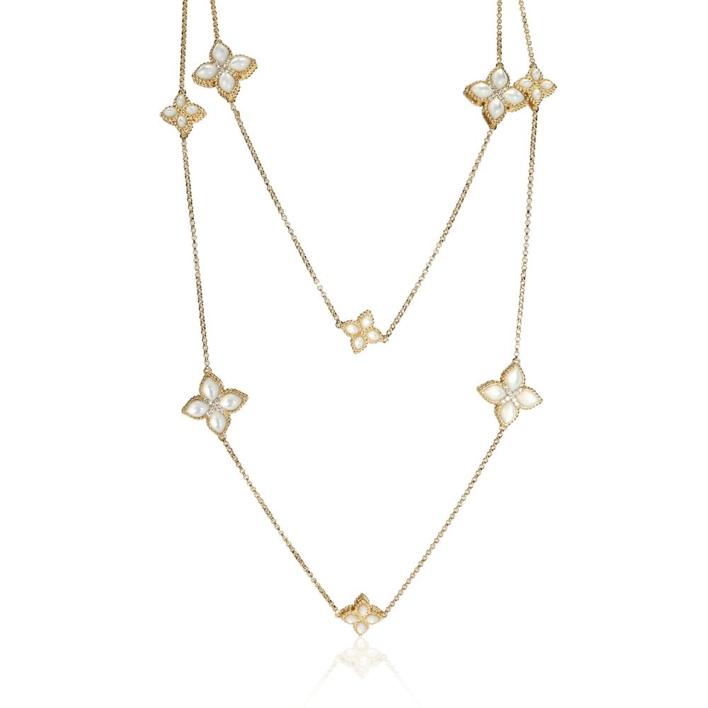 Roberto Coin Venetian Princess Mother Of Pearl Diamond Necklace in 18K Gold